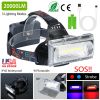 20000LM LED Work Headlamp 3 Lighting Modes Rechargeable Headlights IP65 Waterproof Rotatable Headlights For Cycling Hiking Rescuing Camping
