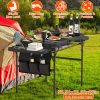 Foldable Camping Table Collapsible Picnic Aluminum Alloy Grill Stand BBQ Table with  66LBS Max Load Adjustable Height 2 Side Wing Trays Storage Net