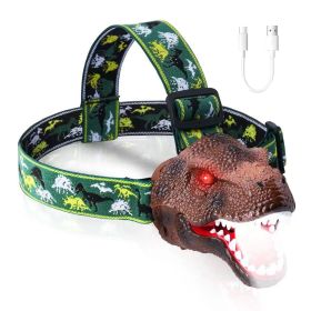 1Pc Dinosaur Headlamp Kids Headlight Dinosaur Flashlight With Realistic Roar Sound 4 Modes Adjustable Headband Kid Camping Gear Unique Gifts For Boys