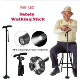 Folding LCD Walking Stick Cane With Flashlight For Senior Aluminium Travel Hiking Cane Trekking Pole Crutch Handle Strap 5 Gears
