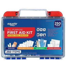 Equate All-Purpose First Aid Kit With Antibacterial Bandages, 250-Piece Portable Medical Kit