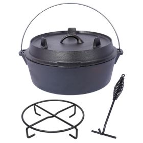 Pre-Seasoned Cast Iron Dutch Oven With Skillet Lid, Outdoor Camping Deep Pot for Camping Fireplace Cooking BBQ Baking Campfire, With Iron Pot Rack
