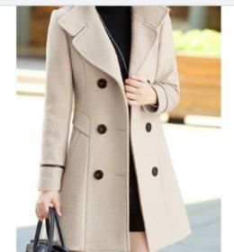 Ladies Autumn Casual Woolen Coat (Option: Beige white-3XL)
