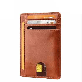 Mens Leather Slim Wallet Credit Card Holder RFID Blocking Pocket ID Money PU USA (Option: Smooth Brown)