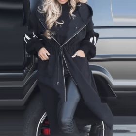 European And American Fashion Women's Wear Casual Hooded Long Splicing Coat (Option: Black-M)