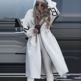 European And American Fashion Women's Wear Casual Hooded Long Splicing Coat (Option: White-L)