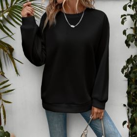 Women's Loose Sports Round Neck Sweatshirt (Option: Black-M)