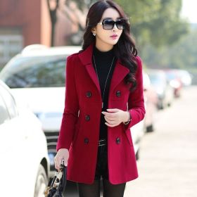 Ladies Autumn Casual Woolen Coat (Option: Wine Red-2XL)