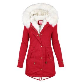 Women's cotton padded jacket with white collar (Option: Red-S)