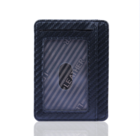New Fashion Pu Leather Carbon Fiber Wallet Mini Slim Wallets Business Men Credit Card ID Holder with RFID Anti-chief Purse (Color: Black)