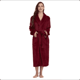 Local Stock Plush Oversize Winter Soft Warm Long Flannel Bathrobe With Hooded Women Thick Night Fleece Bath Robes Dressing (Option: Burgundy-2XL)