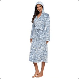Local Stock Plush Oversize Winter Soft Warm Long Flannel Bathrobe With Hooded Women Thick Night Fleece Bath Robes Dressing (Option: Hooded light blue-S)