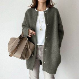 Japanese And Korean Light Mature Woman Long-sleeved Coat Super Soft Woolen (Option: Olive green woolen style-XXL)