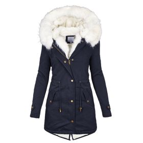 Women's cotton padded jacket with white collar (Option: Navy Blue-M)