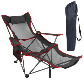 Foldable Camping Chair 330LBS Load Heavy Duty Steel Lawn Chair Collapsible Chair with Reclining Backrest Angle Cup Holder Pillow Side Pocket Carry Bag (Option: CampingMeshChairBlack)