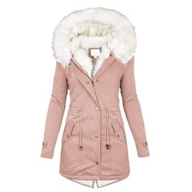 Women's cotton padded jacket with white collar (Option: Pink-XXL)