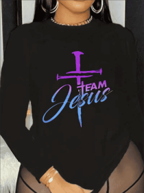 Women's Printed Long Sleeve Hoodless Sweatshirt (Option: Black-2XL)