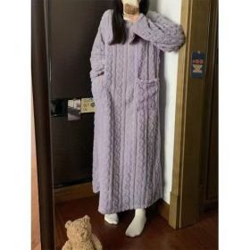 Winter Coral Fleece Sleepwear Women's Nightgown Long Night Dress Pajamas With Pockets Thickened Jacquard Dress Warm Home Clothes (Option: Light Purple-L)