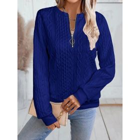 Women's Textured Half Zip Pullover Tops Casual Long Sleeve Crewneck Sweatshirts (Option: Blue-S)