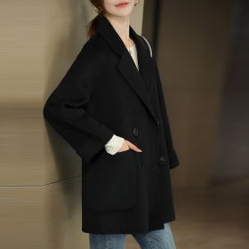 Women's Fashion New Woolen Mid-length Coat (Option: Black-M)