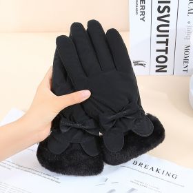 Warm Gloves Winter Women's Touch Screen Fleece-lined Thickened (Option: Rabbit Black)