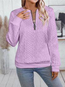 Casual Neckline Long-sleeve Zipper Sweaters Women's Clothing (Option: Violet-S)