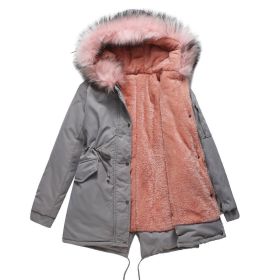 Parka Cotton-padded Coat Mid-length Hooded (Option: Gray Pink-S)