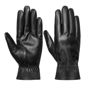 Unisex Leather Winter Warm Gloves Outdoor Windproof Soft Gloves Cycling Skiing Running Cold Winter Gloves (Option: Black-XL)