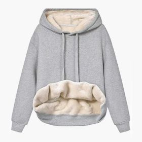 Autumn And Winter Warm Lamb Fleece Pocket Hooded Sports Sweatshirt Jacket For Women (Option: Light gray-S)