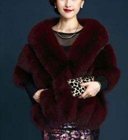 Autumn And Winter New Fox Fur Silver Fox  Fur Coat Shawl Cape Female (Option: Wine red-Uniform code)