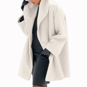Plus Size Women's Solid Color Round Neck Button Coat - Oversized Hooded Wool-Like Long Coat For Fall&Winter (Option: White-M)