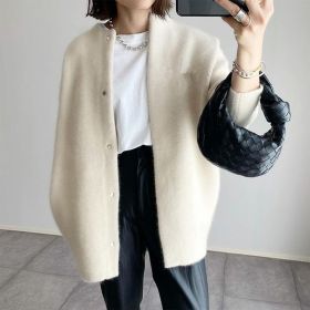 Women's Solid Color Wool-like Coat, Oversized Long Sleeve Button Up Trench For Fall Winter Casual Outwear (Option: Beige-S)