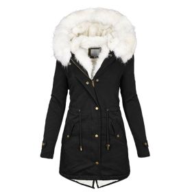 Women's cotton padded jacket with white collar (Option: Black-M)