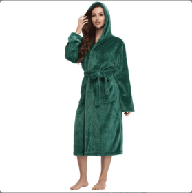 Local Stock Plush Oversize Winter Soft Warm Long Flannel Bathrobe With Hooded Women Thick Night Fleece Bath Robes Dressing (Option: Hooded green-S)