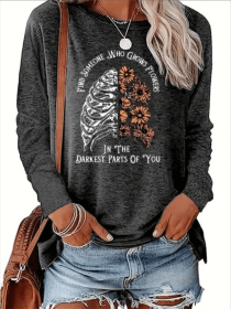 Women's Printed Long Sleeve Hoodless Sweatshirt (Option: Grey-2XL)