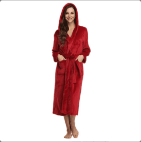Local Stock Plush Oversize Winter Soft Warm Long Flannel Bathrobe With Hooded Women Thick Night Fleece Bath Robes Dressing (Option: Hooded Burgundy-M)