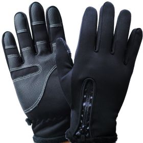Full Finger Touch Screen Zipper Ski Gloves (Option: Black A-XL)
