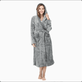 Local Stock Plush Oversize Winter Soft Warm Long Flannel Bathrobe With Hooded Women Thick Night Fleece Bath Robes Dressing (Option: Hooded grey-S)