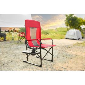 Heavy Duty Folding Camping Chair With Extra Large Portable Side Table And Pocket For Beach, Fishing, Travel, Picnic, And Lawn Gray (Color: Red)