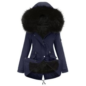 Parka Cotton-padded Coat Mid-length Hooded (Option: Purplish Blue-S)