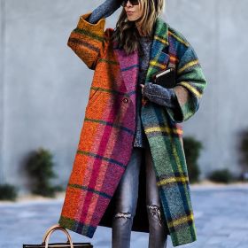 Women's Color Matching Plaid Long-sleeved Coat (Option: Plaid-S)