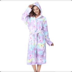 Local Stock Plush Oversize Winter Soft Warm Long Flannel Bathrobe With Hooded Women Thick Night Fleece Bath Robes Dressing (Option: Hooded star-S)