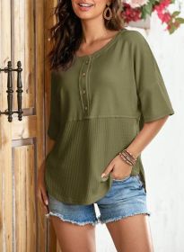 Women's Waffle Knit Top Fashion (Option: Green-S)