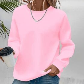 Women's Solid Color Casual Pullover Sweatshirt - Minimalist Round Neck Long Sleeve Top For Spring&Fall (Option: Pink-M)