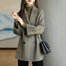 Women's Fashion New Woolen Mid-length Coat (Option: Brown-M)