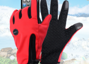 Full Finger Touch Screen Zipper Ski Gloves (Option: Red-XL)