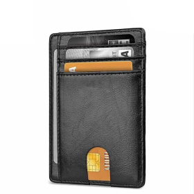 Mens Leather Slim Wallet Credit Card Holder RFID Blocking Pocket ID Money PU USA (Option: Smooth Black)