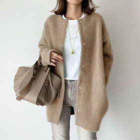 Japanese And Korean Light Mature Woman Long-sleeved Coat Super Soft Woolen (Option: Khaki Woolen Material-XS)