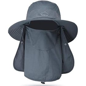 Fishing Hat/Boonie Hat; Sun hat Detachable UV Sun Screen Wide Brim Hat With Face Cover & Neck Flap; hiking hat (Color: khaki)