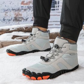 New men's and women's five-finger outdoor cotton shoes high top winter snow boots plush warm men's cotton shoes 36-47 (Color: grey, size: 37)